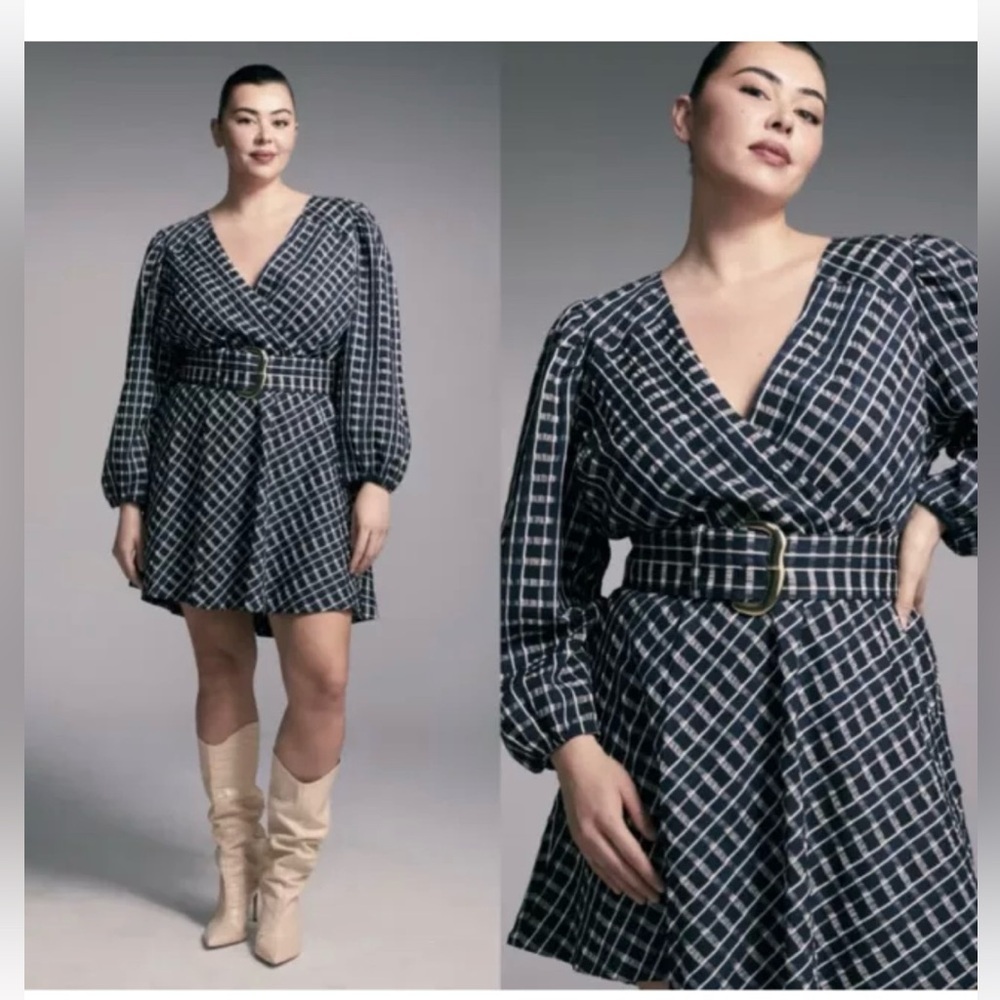 NWT- Tanya Taylor Navy and White Plaid Mini Dress